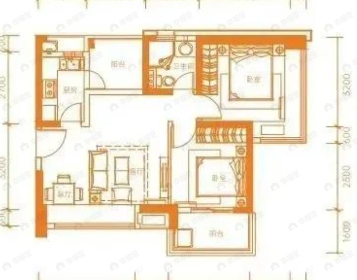 兆邦基碧湖春天2室2厅1卫户型图