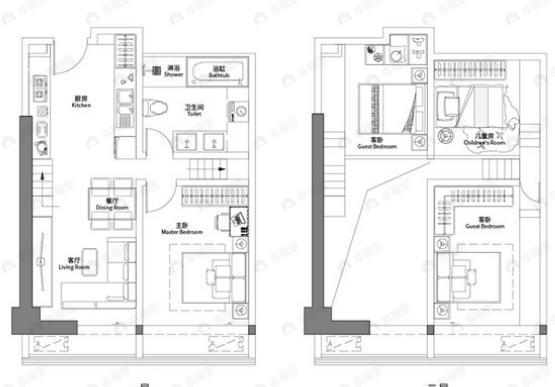 1室1厅建面78平南户型图