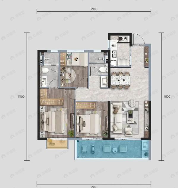 金地都会风华3室2厅2卫户型图