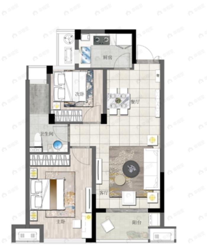 中建高铁未来城都会里2室2厅1卫户型图