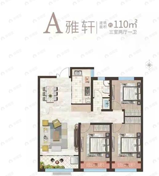 联强江南艺境3室2厅1卫户型图