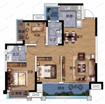 交投·新叶城3室2厅2卫户型图