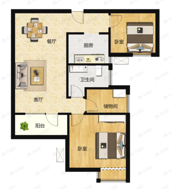 华星融城2室2厅1卫户型图