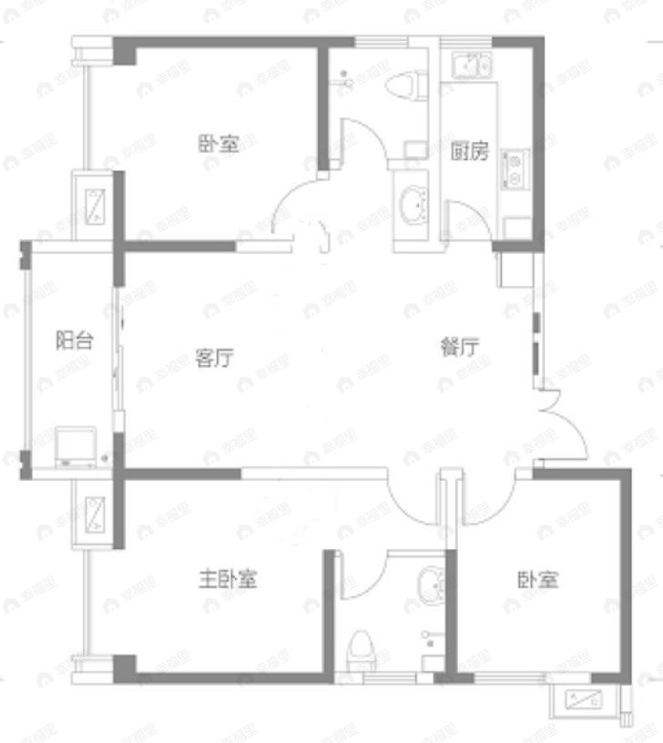 沣景国际3室2厅2卫户型图