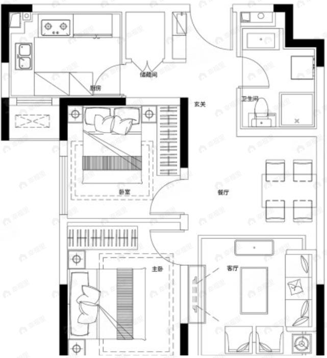 2室2厅1卫建面82平户型图
