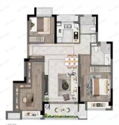 3室2厅2卫建面89m²南户型图