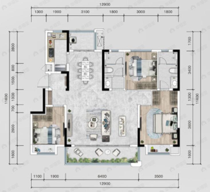 新力蓝光弘阳合园3室2厅2卫户型图