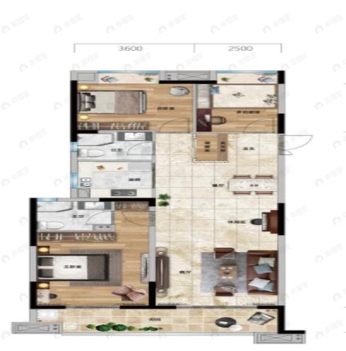 3室2厅2卫建面122平户型图