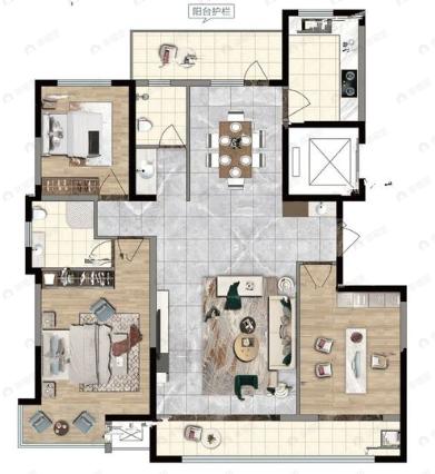 龙辰九悦湾3室2厅2卫户型图