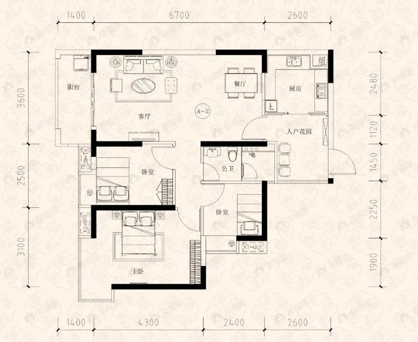 珠岛花园金湾明珠3室2厅1卫户型图
