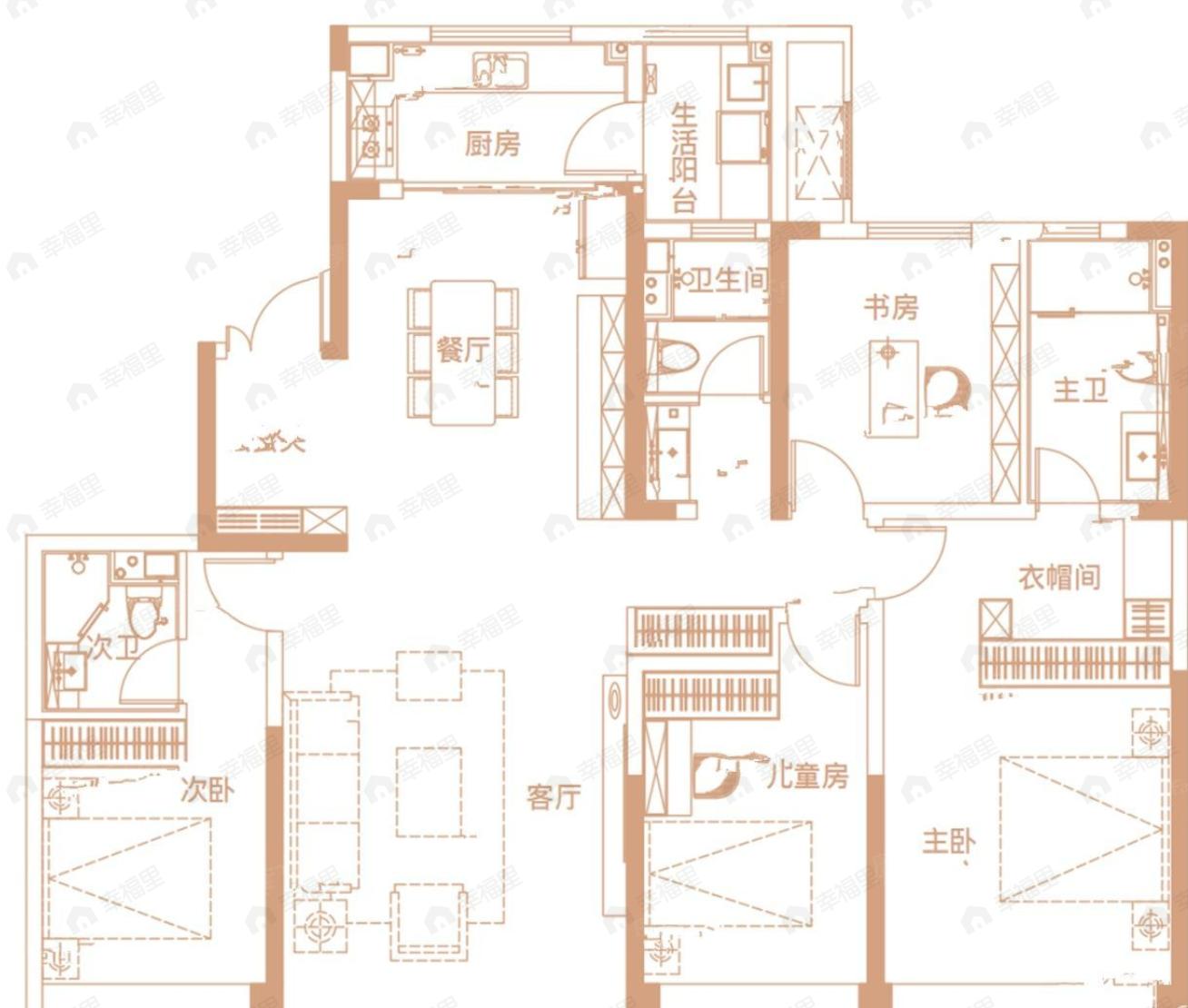 4室2厅3卫建面183平南|北户型图