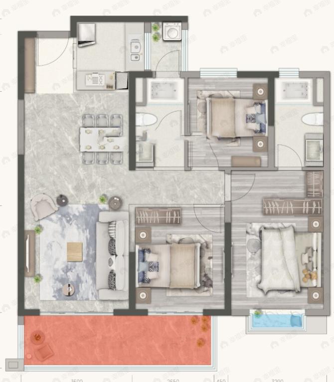 保利城3室2厅2卫户型图