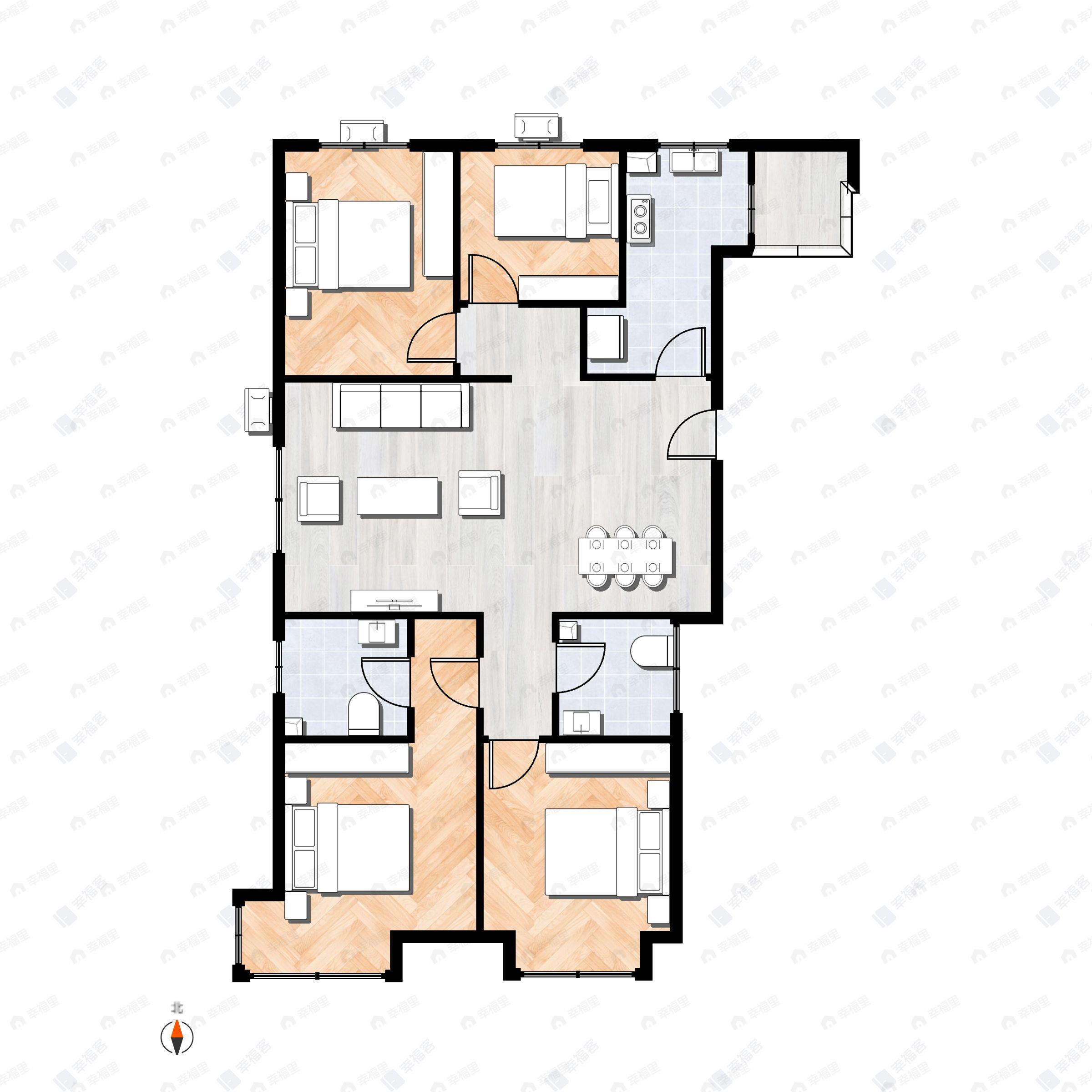 4室2厅2卫建面126平南|北户型图