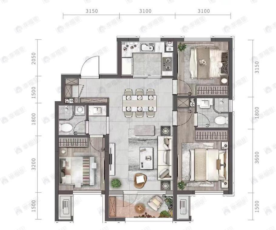 融创金地御璟壹號3室2厅2卫户型图