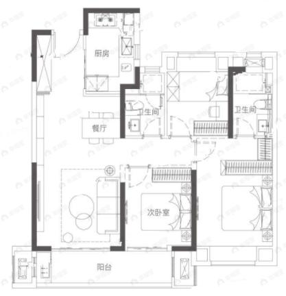 武汉融创城建甘露山文创城3室2厅2卫户型图