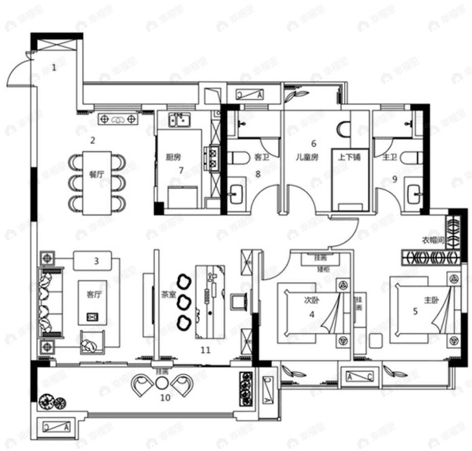 建工公园壹号3室2厅2卫户型图