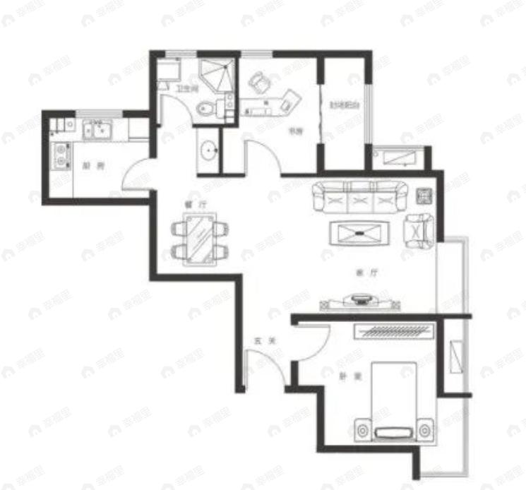 大都汇玺元2室2厅1卫户型图