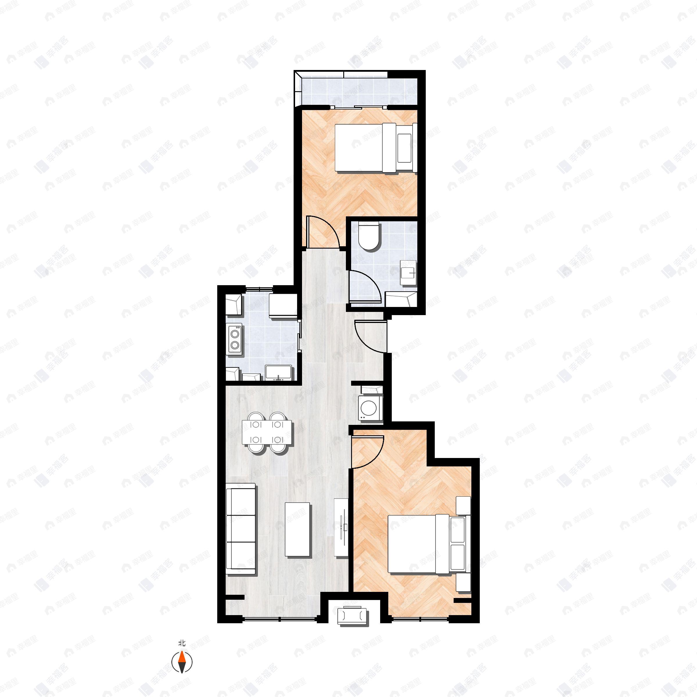 2室2厅1卫建面79平户型图