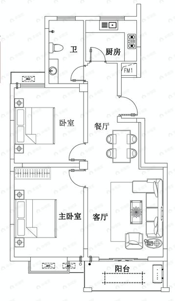 天一家天下2室2厅1卫户型图