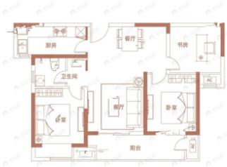 常绿林溪宸院3室2厅1卫户型图