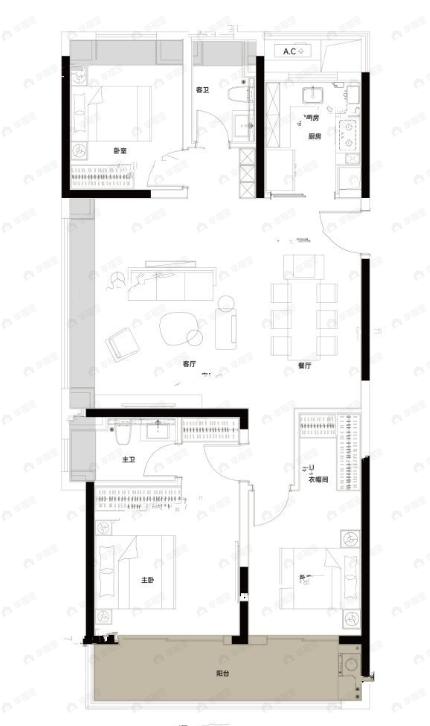 凯德·淮海壹号3室2厅2卫户型图