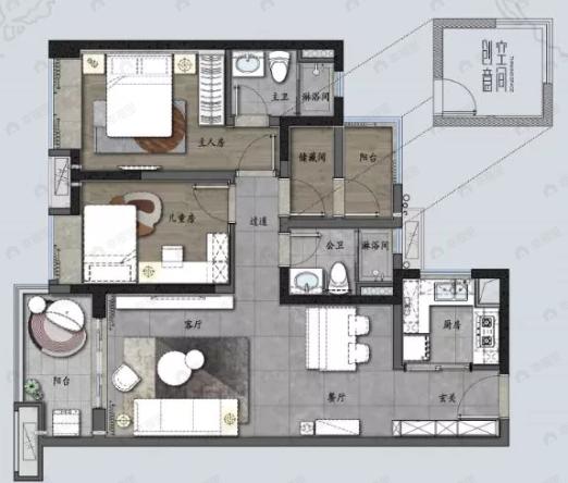保利南沙天汇3室2厅2卫户型图
