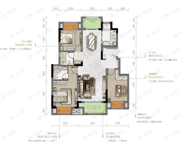 两江溪岸云蔚3室2厅2卫户型图