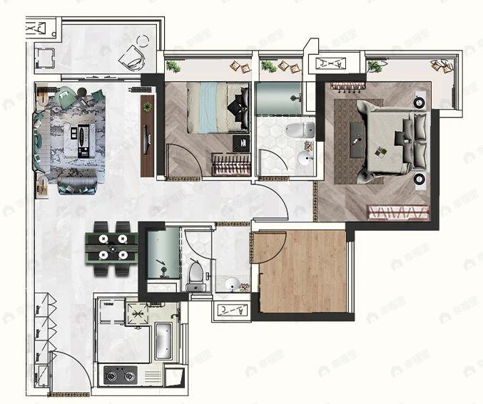 广佛保利城2室2厅2卫户型图