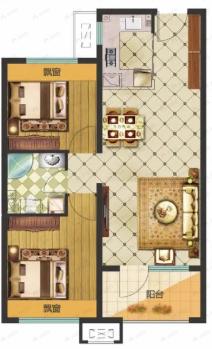 荣盛和悦名邸2室2厅1卫户型图