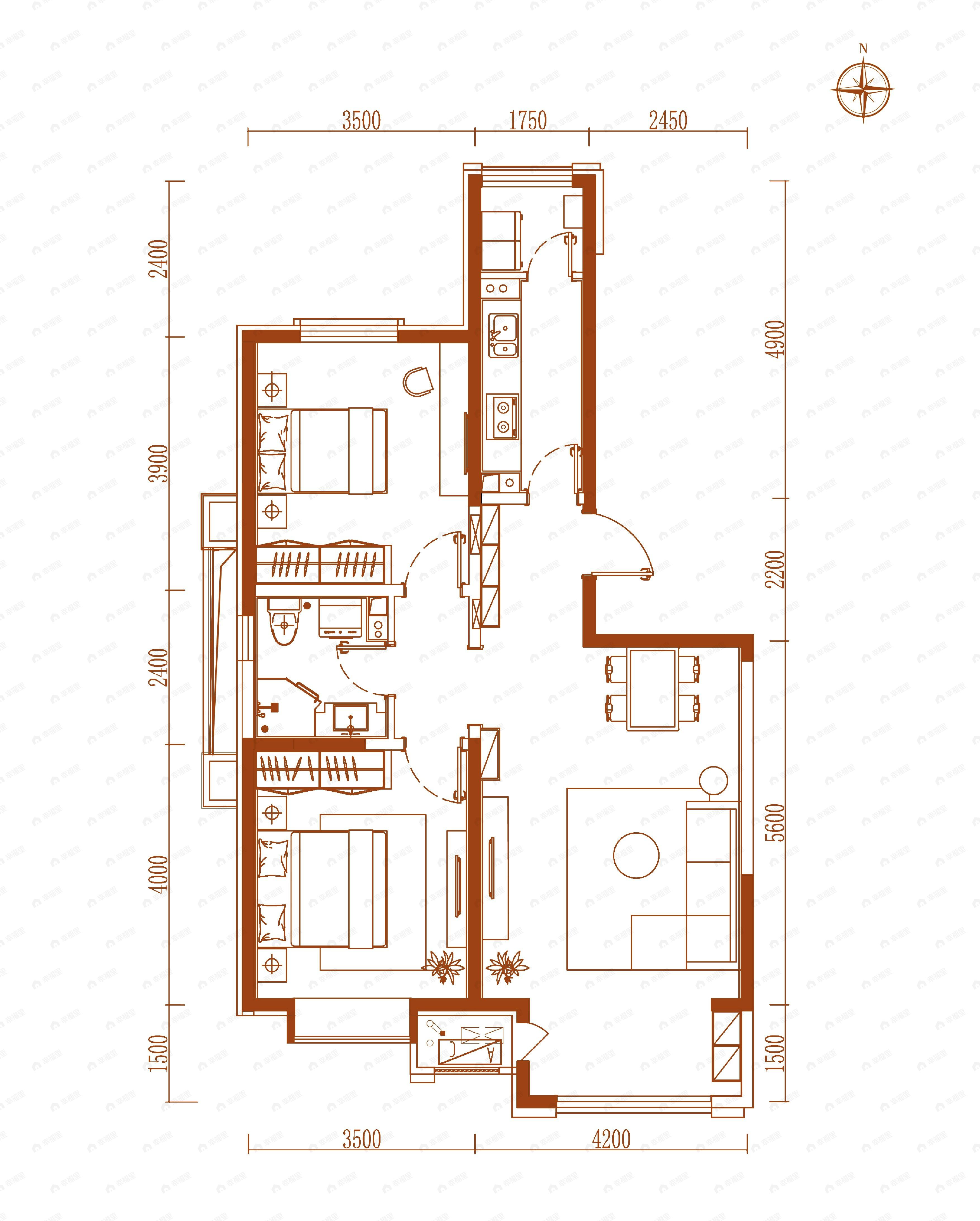 航城壹号2室2厅1卫户型图