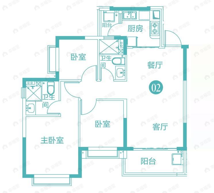 3室2厅2卫建面98平户型图