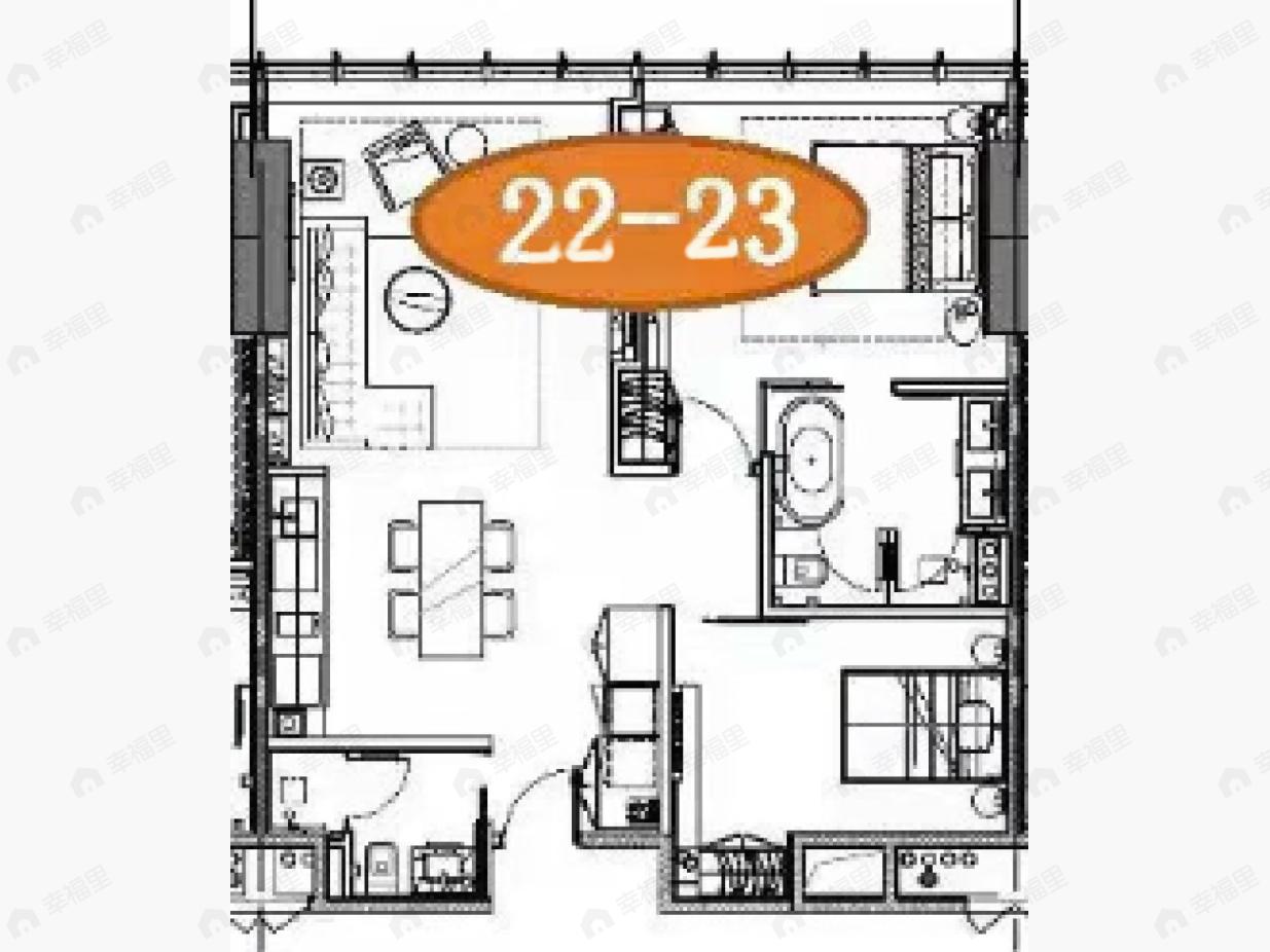 嘉裕中心J公馆2室1厅2卫户型图