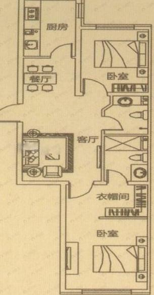 2室2厅1卫建面76平户型图