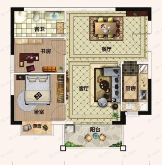 汉军冠江台2室2厅1卫户型图