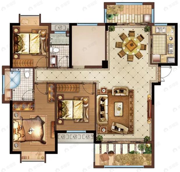 隆盛湖景庄园3室2厅2卫户型图