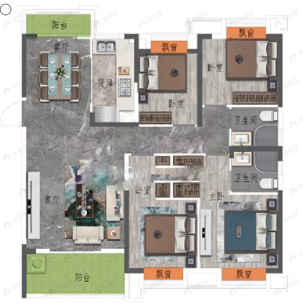三远大爱城4室2厅2卫户型图
