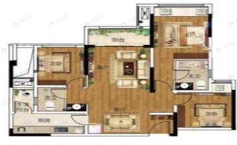 3室2厅2卫建面99平户型图