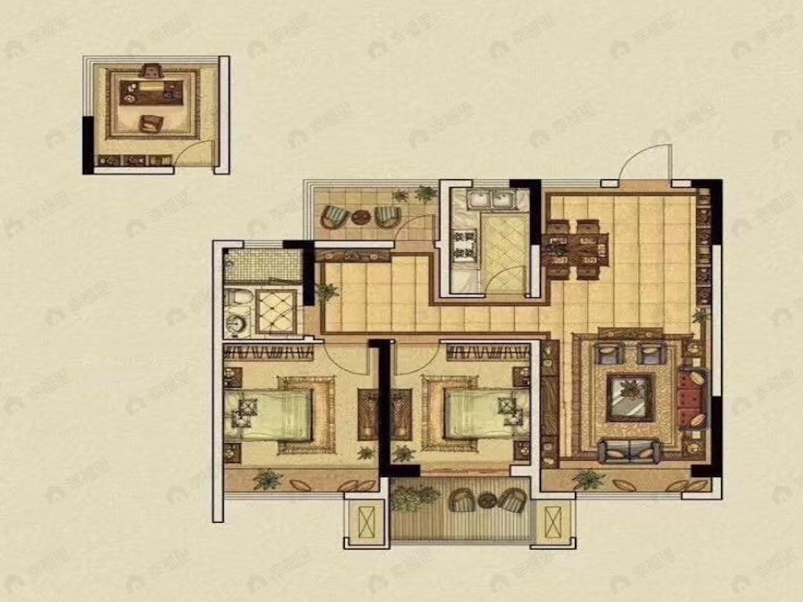 2室2厅1卫建面89m²南户型图