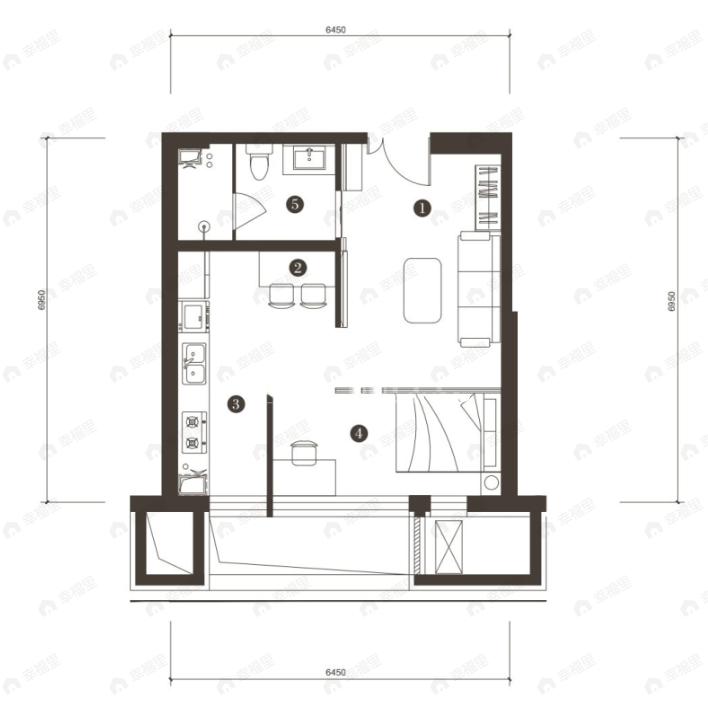 华纳豪园四六期1室2厅1卫户型图