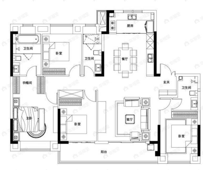 能建长江华府4室2厅3卫户型图