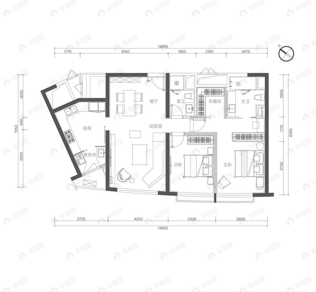 新城国际232室2厅2卫户型图