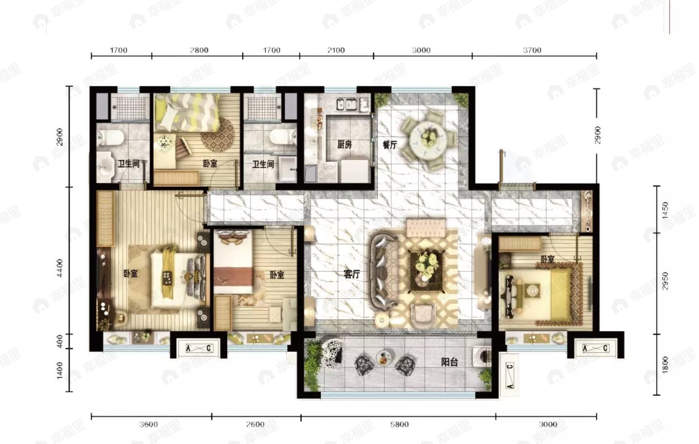 碧桂园公园上城4室2厅2卫户型图