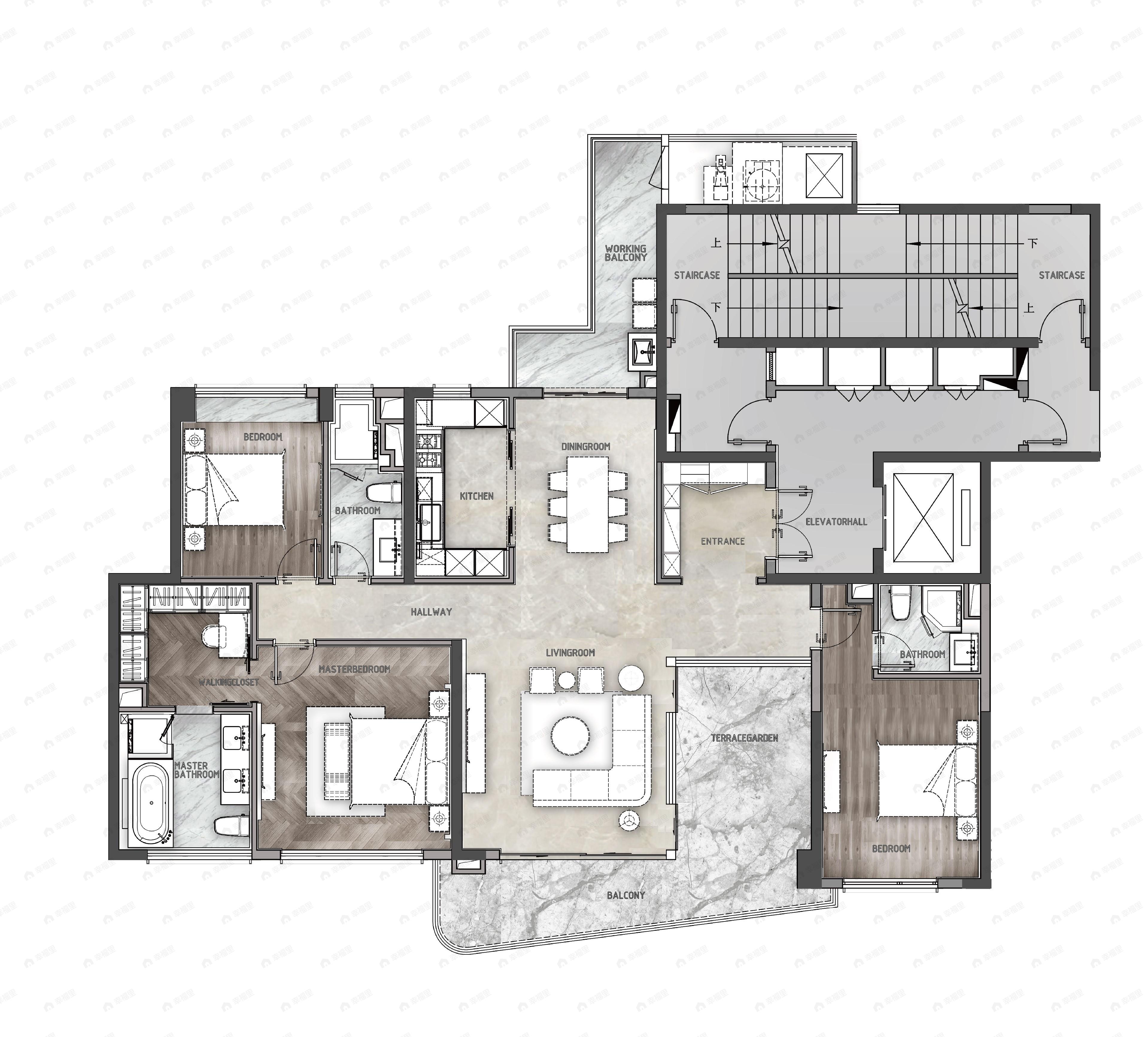 首开龙湖天奕3室2厅3卫户型图