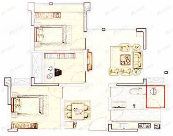 春天里3室2厅1卫户型图