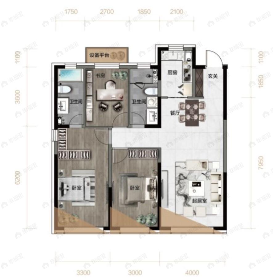 汇置尚岛3室2厅2卫户型图
