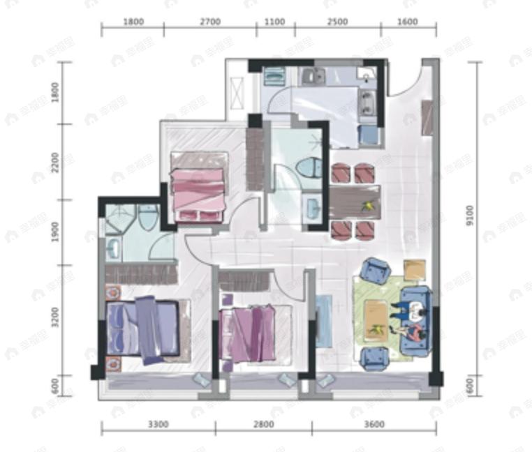亿佳源星悦城3室2厅2卫户型图