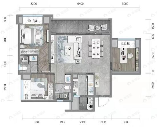 保利时区星悦3室2厅2卫户型图