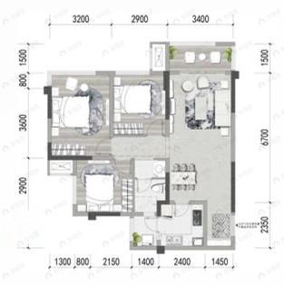 世茂璀璨天城3室2厅1卫户型图