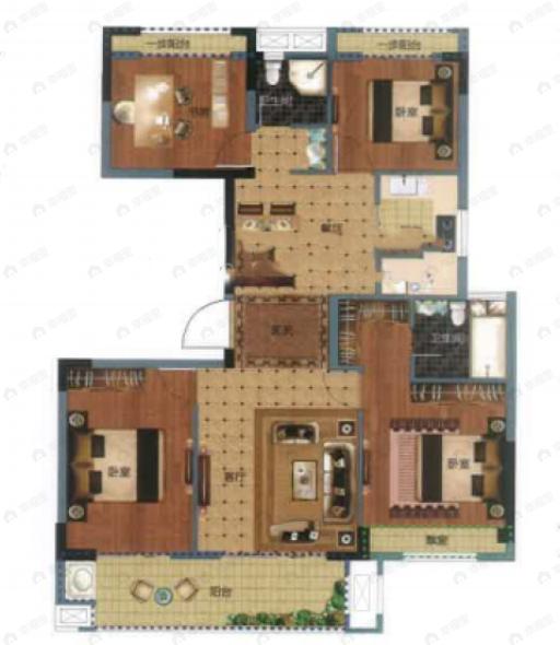 东亚溪雅香舍4室2厅2卫户型图