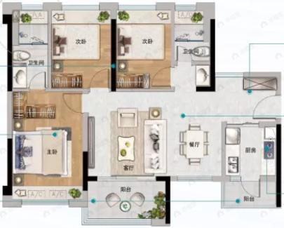 美林湖3室2厅2卫户型图